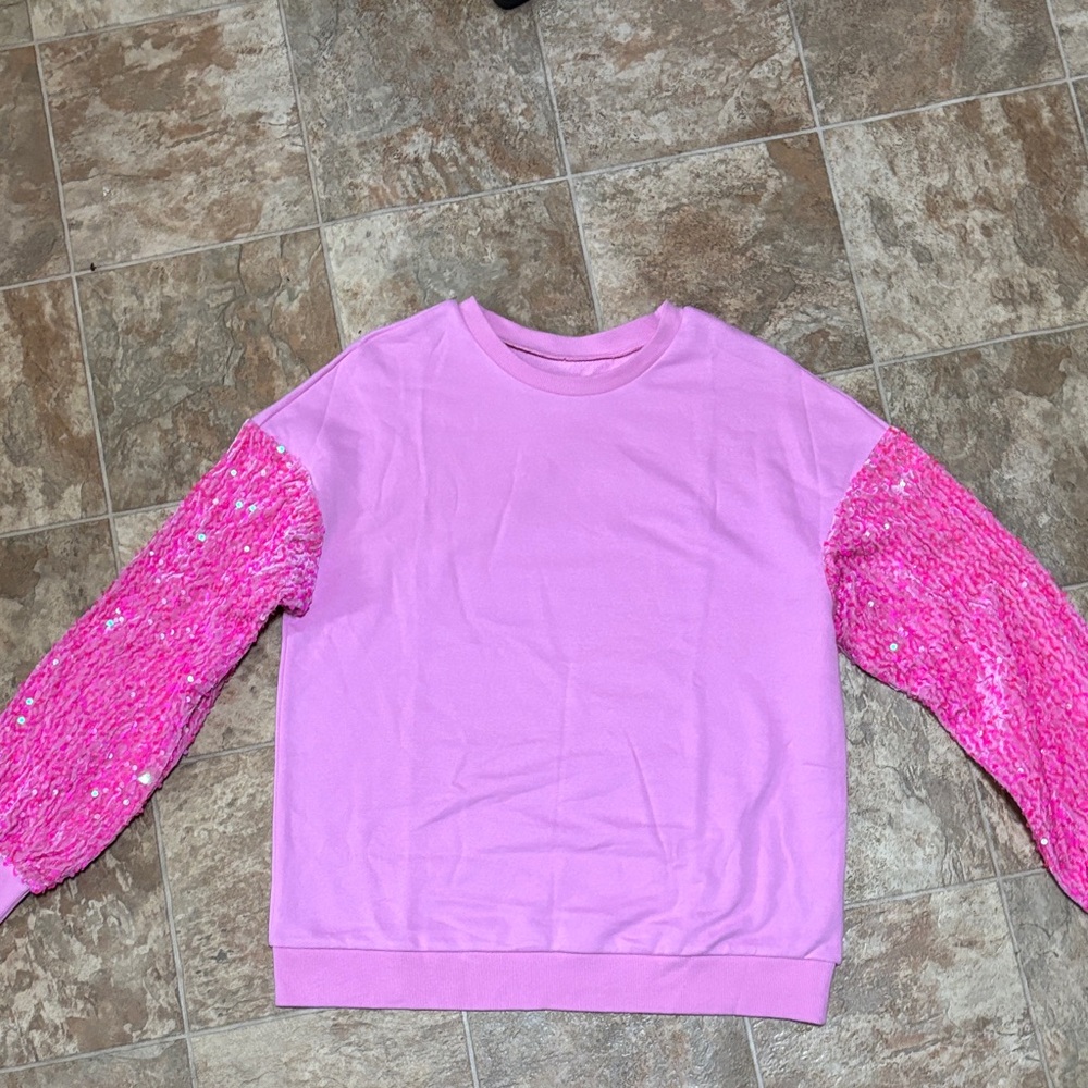 Women's Pink Sequin Sleeve Sweatshirt